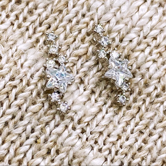 Cubic Zirconia Star Cluster Constellation Earrings Silver Tone - Picture 4 of 5